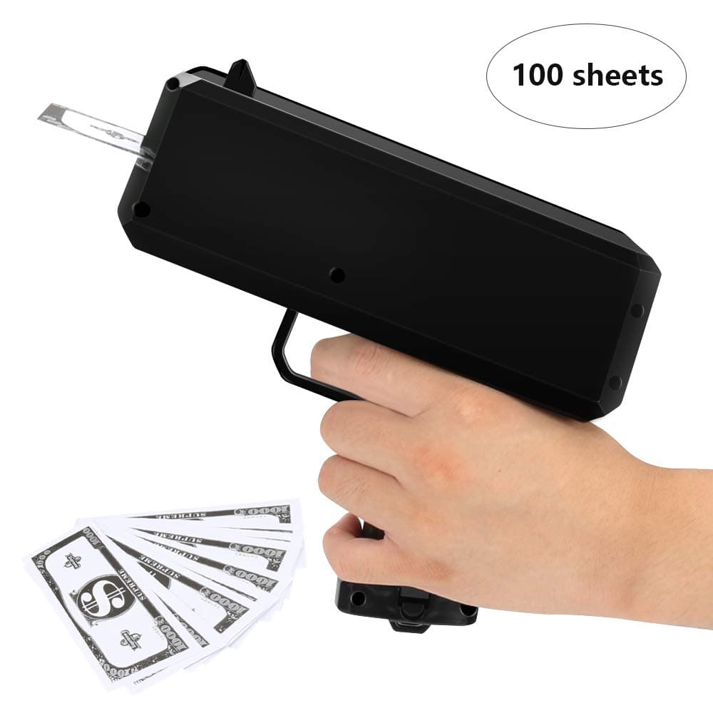 CestMall Super Money Guns, Paper Playing Spary Cash Cannon Money Gun Make it Rain Toy Gun, Handheld Cash Gun Fake Bill Dispenser Money Shooter with 100 Pcs Play Money(Black)