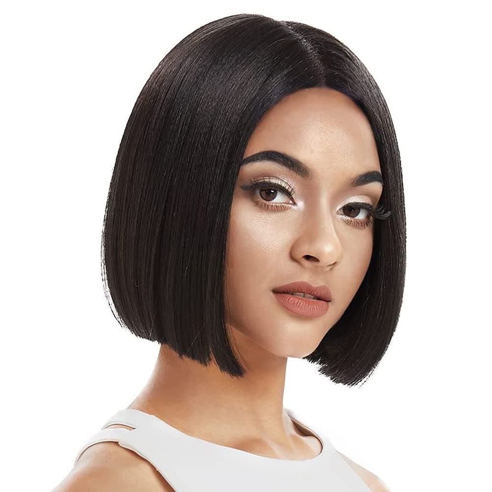NOBLE Black Bob Wigs for Women Short Straight T Part HD Lace Front Wigs 150% Density Heat Resistant Synthetic Blunt Cut Bob Wigs for Party and Daily Use (10 Inch, Natural Black)