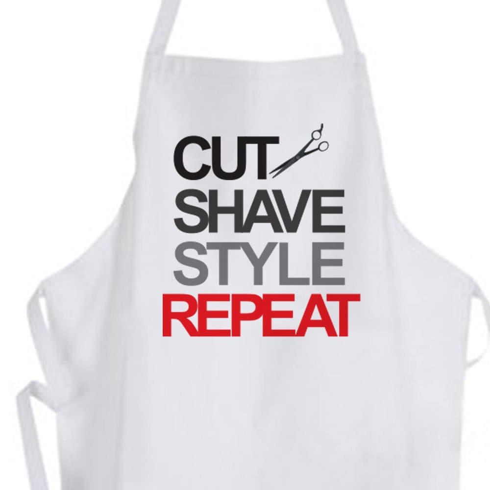 Mens Printed Barbers Apron, Cut Shave Style Repeat Hairdressers Apron