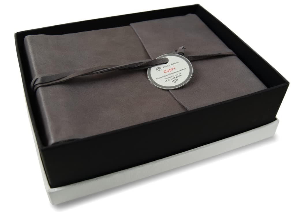 LEATHERKIND Capri Leather Photo Album Charcoal, Small - Handmade in Italy