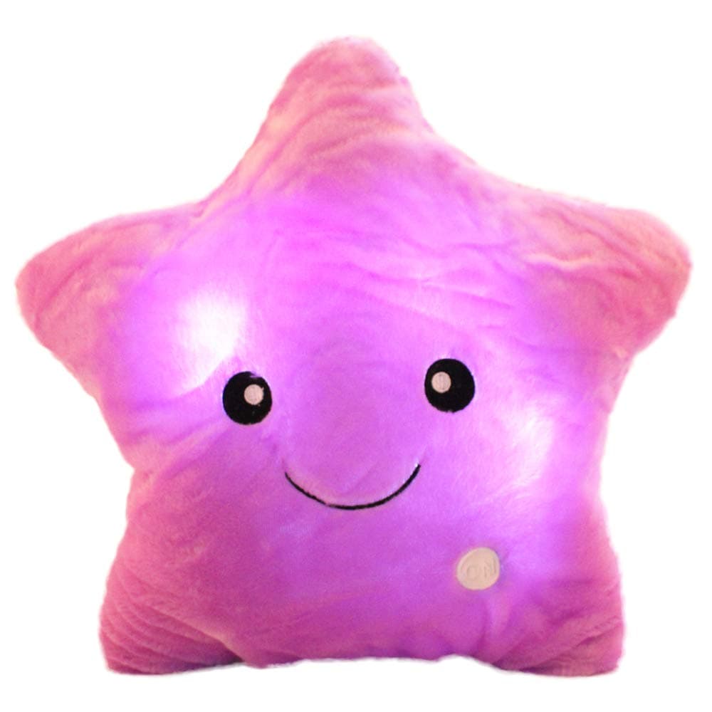 Twinkle Star Shaped Plush Pillow, Creative LED Night Light Glow Cushions Stuffed Toys Gifts for Kids, Decoration (Purple)