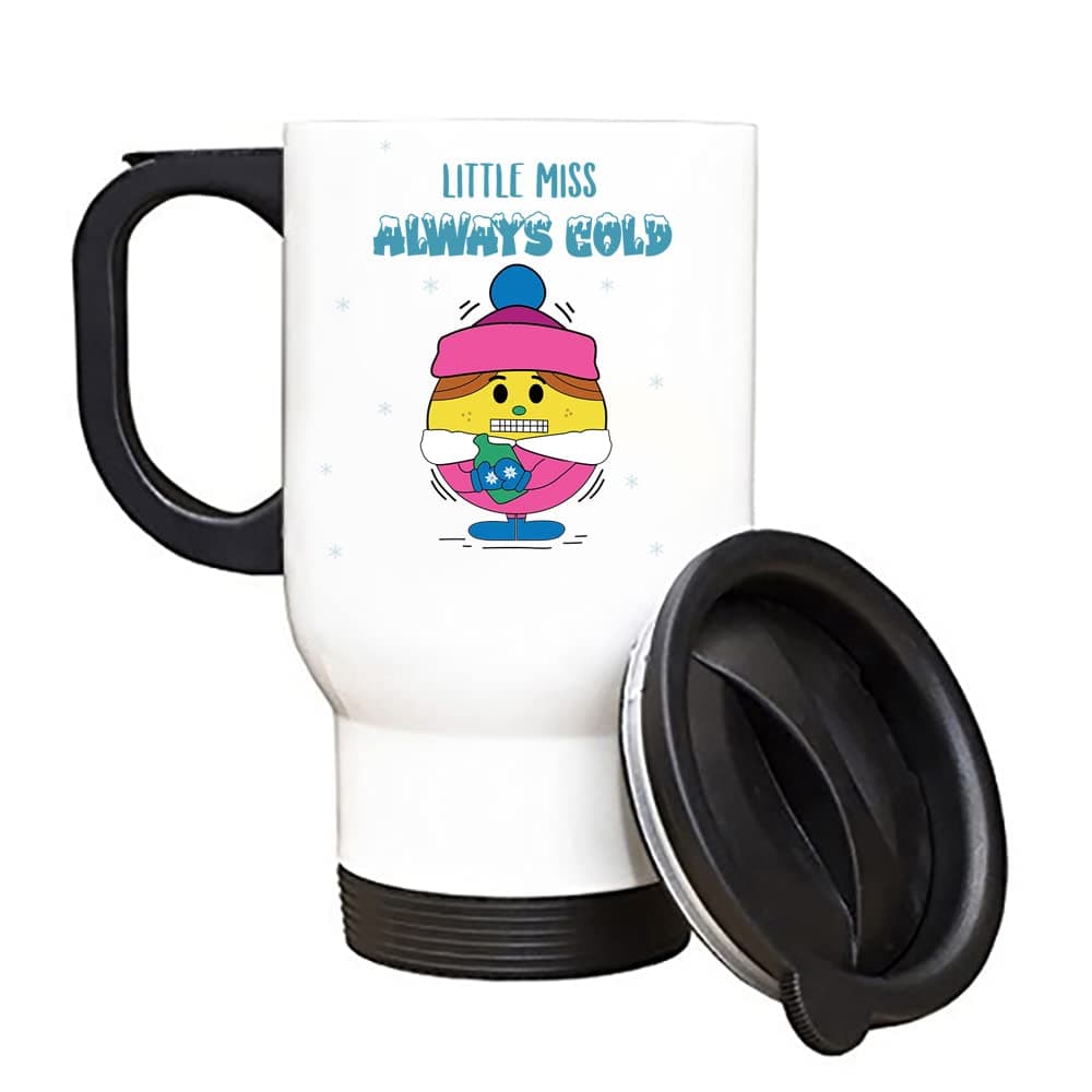 GetagiftGetagift Little Miss Always Cold Funny Ladies Women Girls Secret Santa Stocking Filler Insulated 14oz Travel Tea/Coffee Mug. (White Travel)