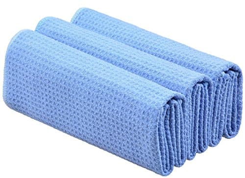 SINLAND 320gsm Waffle Weave Towel Microfiber Kitchen Towels Dish Drying Towels Hand Towels 3 Pcs (16inch X 24inch, Light Blue)