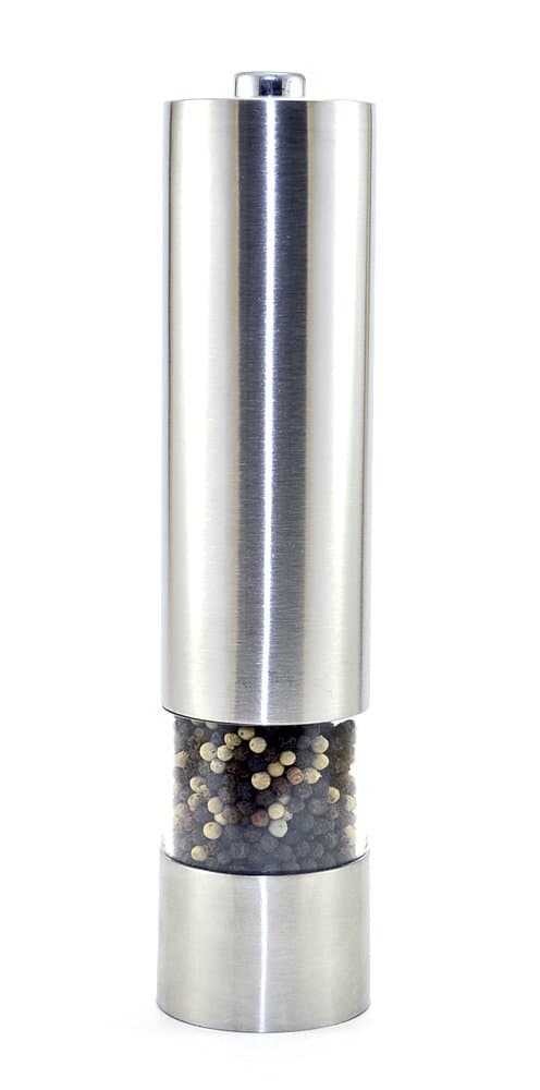 Battery Powered Brushed Stainless Steel Salt and Pepper Mill | One Touch Automatic Battery Powered | Single Mill