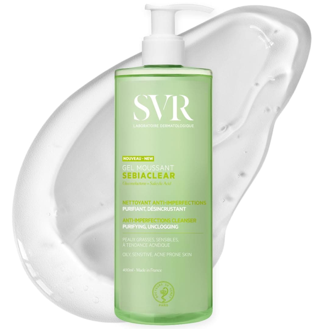 SVR SEBIACLEAR Salicylic Acid Face Wash and Body Wash for Oily, Acne-Prone, and Combination Skin. Purifying, Unclogging Soap-Free Wash Off Foaming Gel Cleanser.