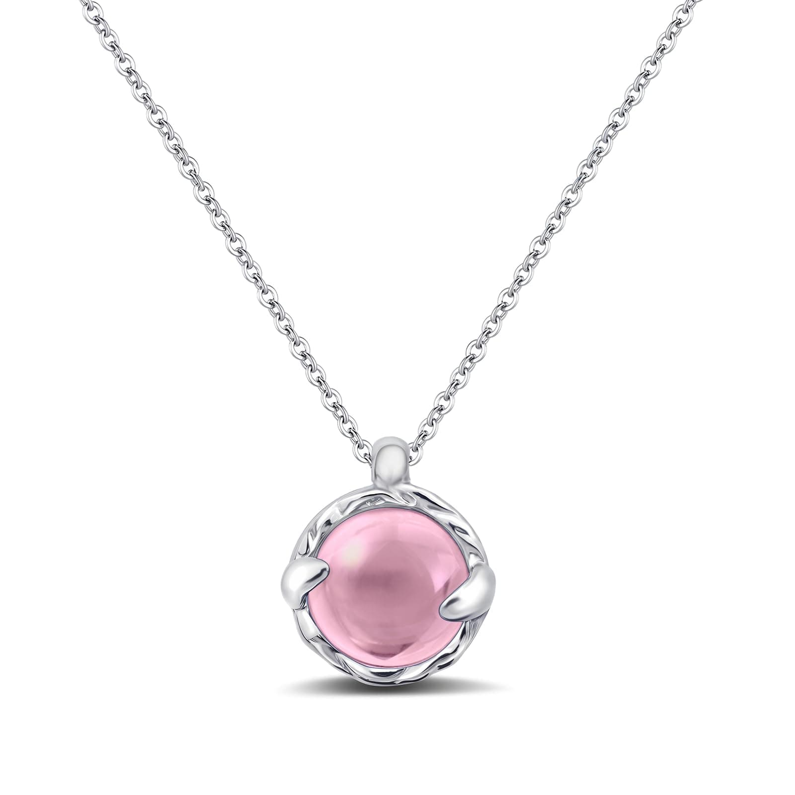 Pink Crystal Pendant Necklace, Silver Cable Chain, 45 cm, Vintage Bezel Setting, Valentine's Day Gift for Women