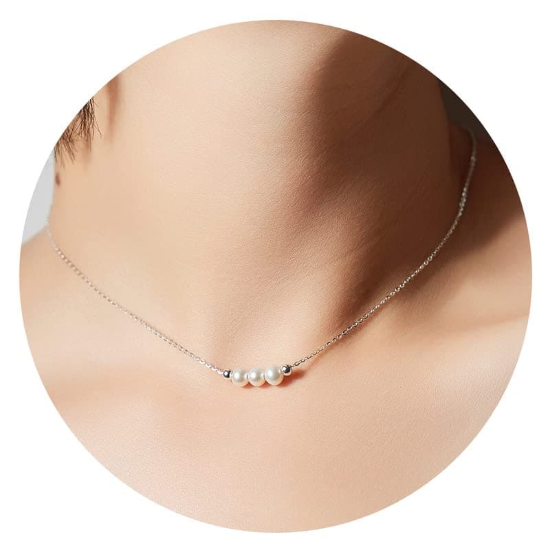 Dainty Crystal 925 Sterling Silver Choker Collar Necklace Handmade With 3 Beads Birthstone Jewelry Gifts for Women Young Lady Mother Friends Keenove