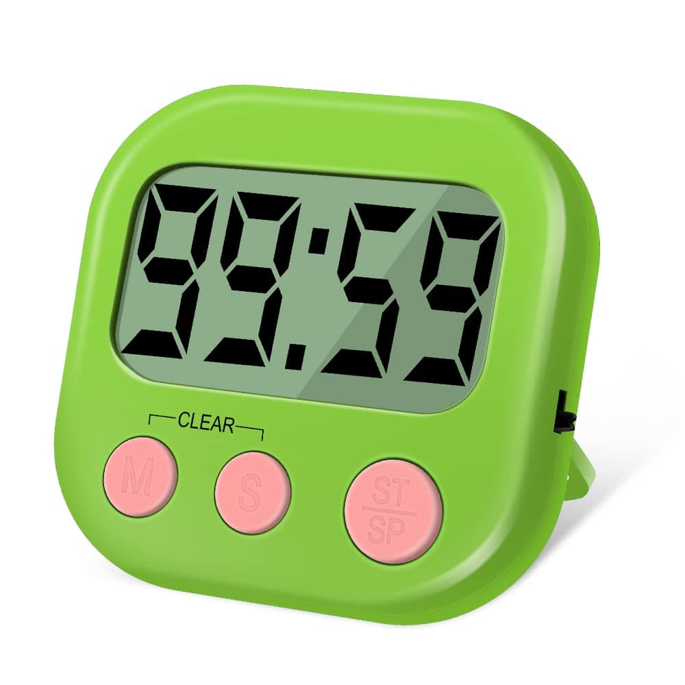 Kitchen Timer, Digital Visual Timer Magnetic Clock Stopwatch Countdown Clock, Large LCD Screen Display Big Digits, Loud Alarm for Cooking, Shower, Bathroom - Green