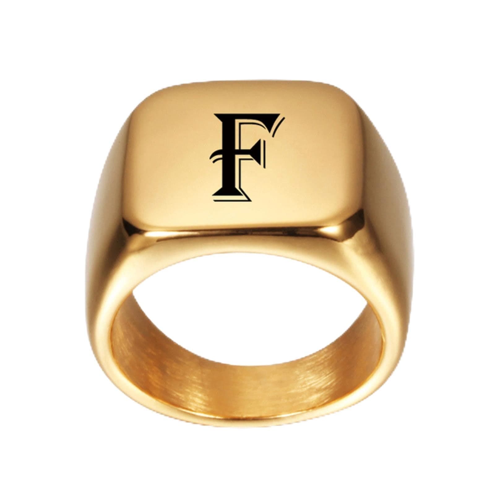 Personalised Initial Engrave A-Z Alphabet Rings Stainless Steel Signet Ring-7,F