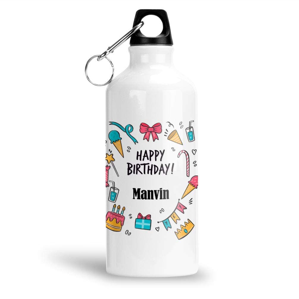 FurnishFantasy Aluminium White Sipper Bottle 750 ml - Best Gift for Happy Birthday, Return Gift for Kids, Name - Manvin