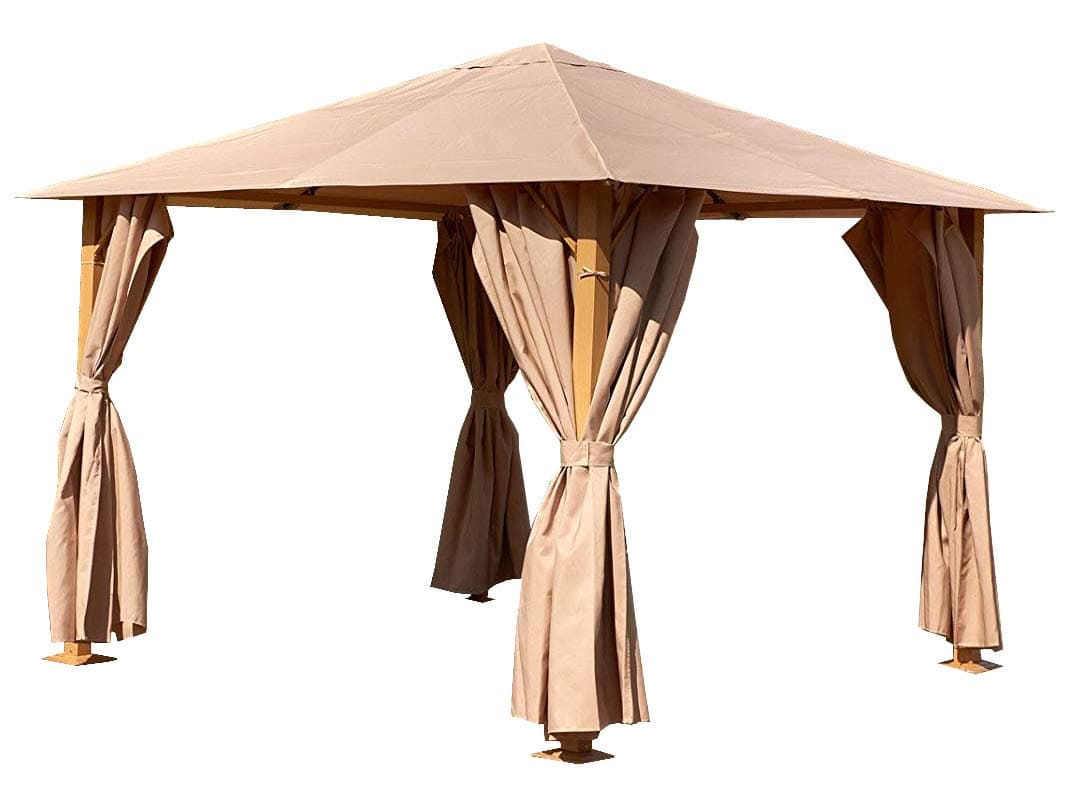 Wood Effect Heavy Duty Steel Garden Gazebo 2.5x2.5M Brown