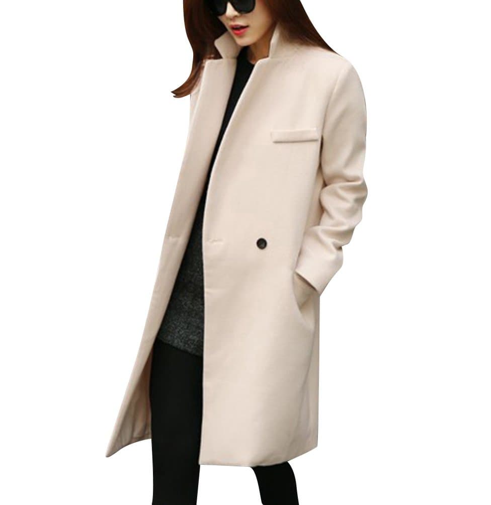 LaoZan Womens Winter Wool Blended Trench Coat Vintage Overcoat Long Jacket