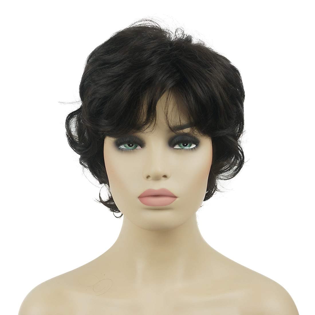 LydellWomen's Short Wavy Curly Wig Synthetic Hair Full Wig 6 inches (Dark Brown)