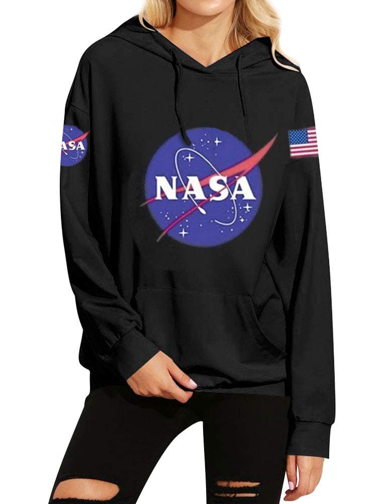 WLLW Women Fall Winter Warm NASA Hoodie Crewneck Sweatshirt Space Pullover with Pocket