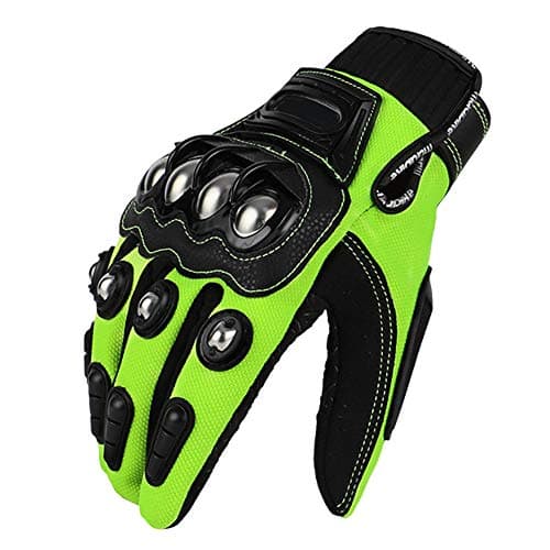 Steel Outdoor Reinforced Brass Knuckle Motorcycle Motorbike Powersports Racing Textile Safety Gloves (Green, Medium)