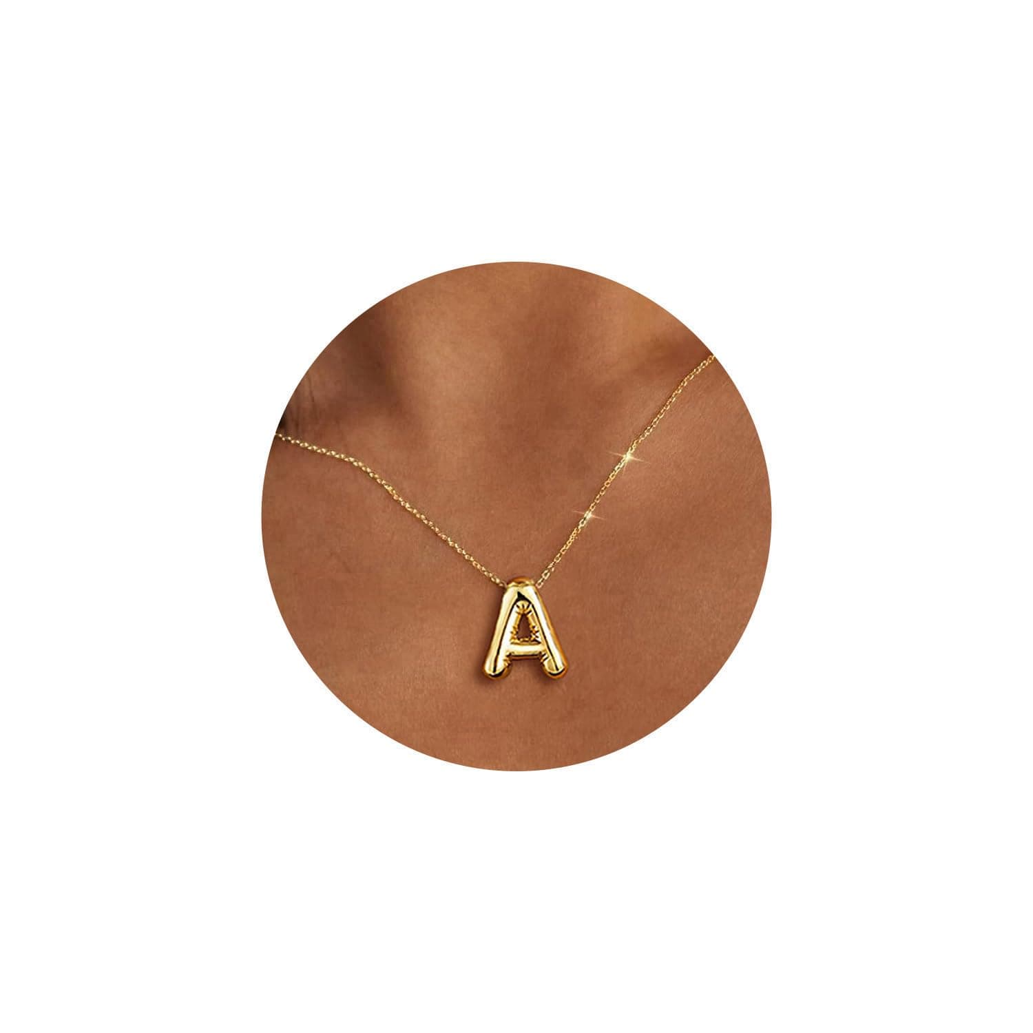 Easter Basket Stuffers Gold Initial Necklace Easter Gifts for Girls Teens Kids, Teen Girl Gifts Trendy Stuff Bubble Letter Pendant Necklace Jewelry Personalized Birthday Gifts for Women