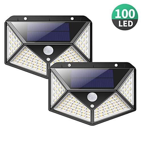 Solar Lights Outdoor [100 LEDs],Yacikos IP65 Waterproof Wireless Motion Sensor Lights,270°Wide Angle,Easy-to-Install Security Wall Lights with 3 Modes for Yard,Stairs,Garage,Fence,Porch(2 Pack)