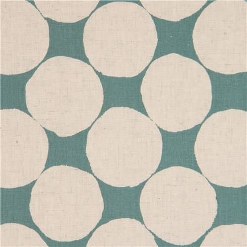 Circle sea green natural color Cotton Linen Kokka fabric (per 0.5 yard units)