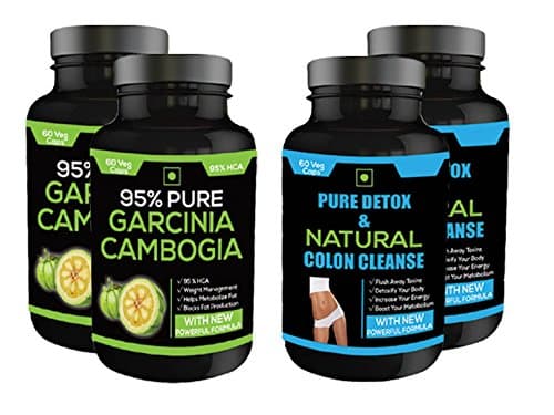 Perennial Lifesciences Pure Detox and Natural Colon Cleanse Laxative Supplement for Liver Detox and Weight Loss with Pure Garcinia Cambogia 95% HCA, 4 x 60 Veg Capsules (Combo Pack of 4)