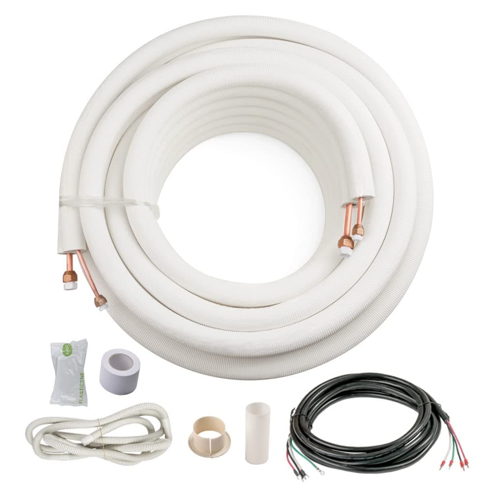 ICOOL 25 Ft. Mini Split Line Set, 1/4" & 3/8" O.D. Twin Copper Pipes, 3/8" Thickened PE Insulated Coil Copper Line with Nuts for Air Conditioner HVAC Refrigeration and Heating Equipment, with Fittings