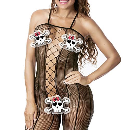 Malbaba Women Sexy Lingerie Fishnet Floral Crotchless Babydoll Bodysuits Nightwear Black
