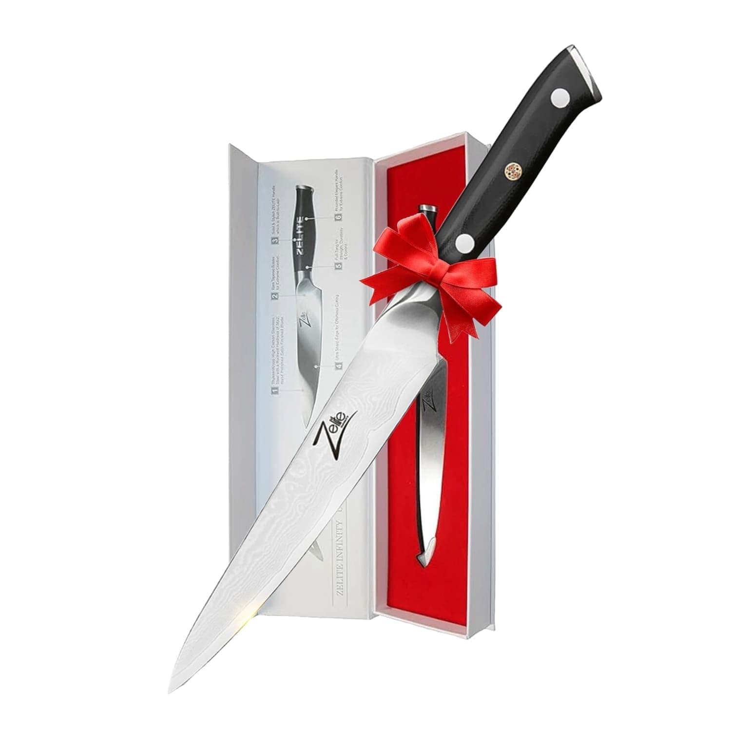 Zelite Infinity Utility Knife 6 Inch - Alpha-Royal Series - Japanese AUS-10 Super Steel 67-Layer Damascus - Razor Sharp, Superb Edge Retention