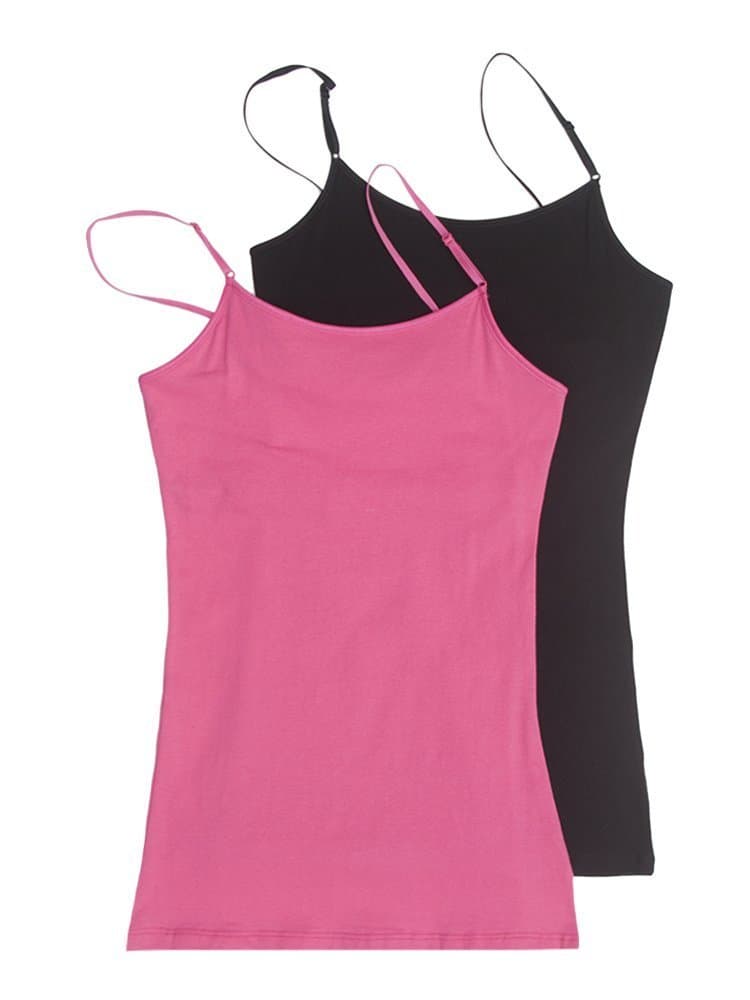 2 Pack Zenana Women's Basic Cami Tank Tops Large Black, Fuchsia