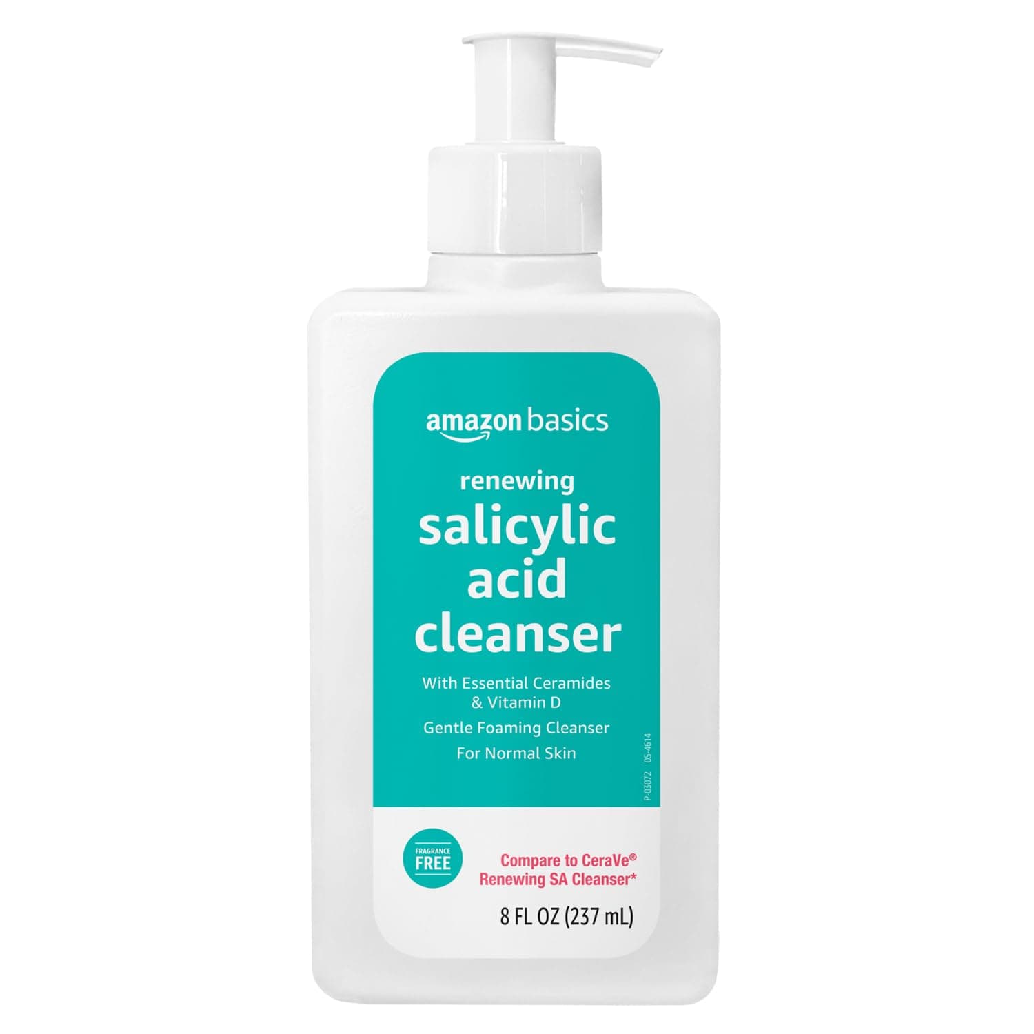 Amazon Basics Exfoliating Face Wash Cleanser, Renewing Salicylic Acid with Ceramides & Vitamin D, Foaming Formula, Smooths Skin, 8 fl oz