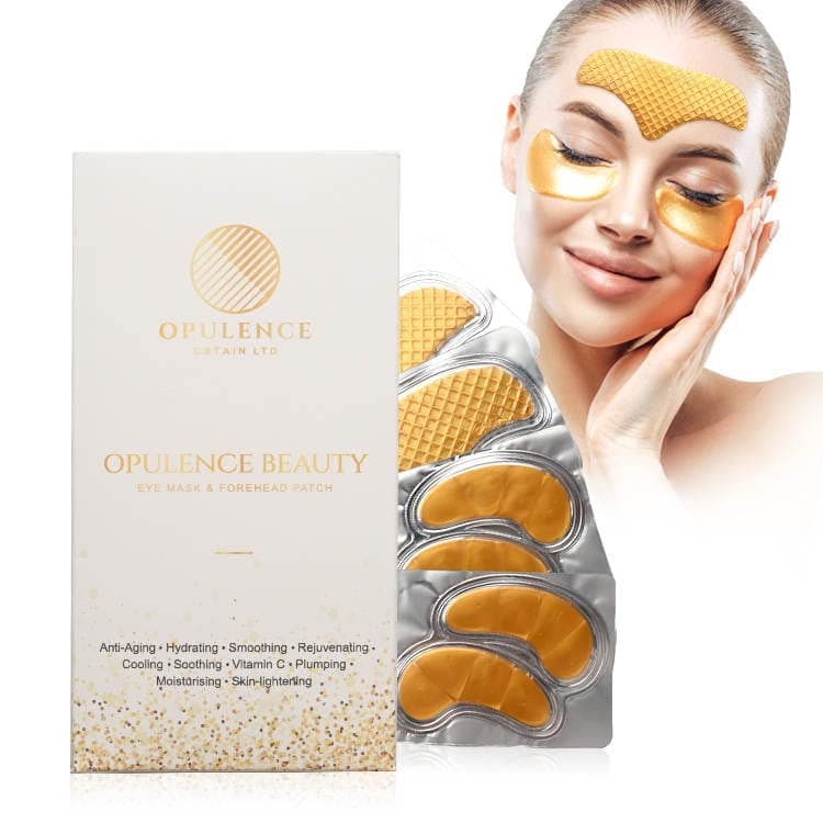 OpulenceBeauty24k GOLD Luxury Collagen Under Eye Patches and Anti-Wrinkle Forehead Pads. Targets Forehead Wrinkles, Frown Lines, Dark circles, Puffy Eyes and Under Eyes Bags. 20pc set.