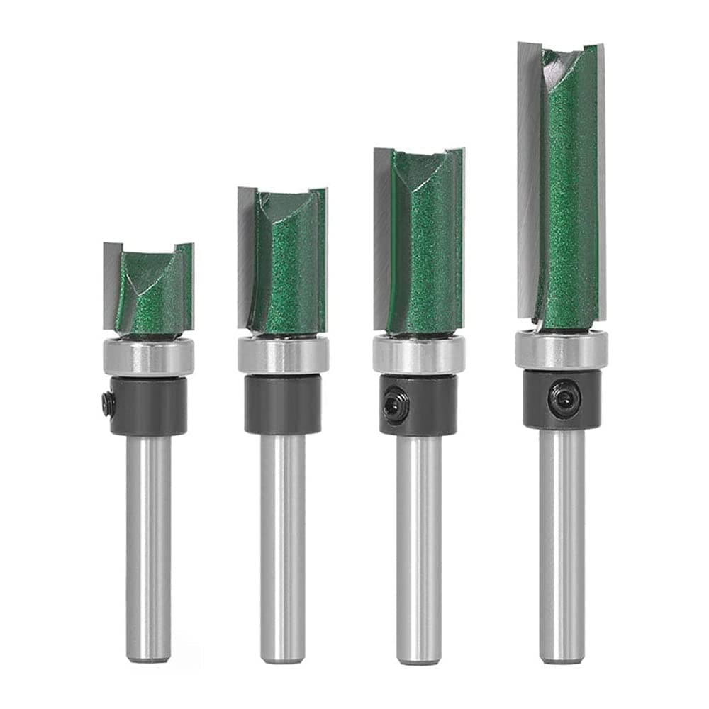– 4pcs Flush Trim Pattern Router Bits Set, 1/4” Shank Double Straight Pattern Template Woodworking Milling Cutter Tools