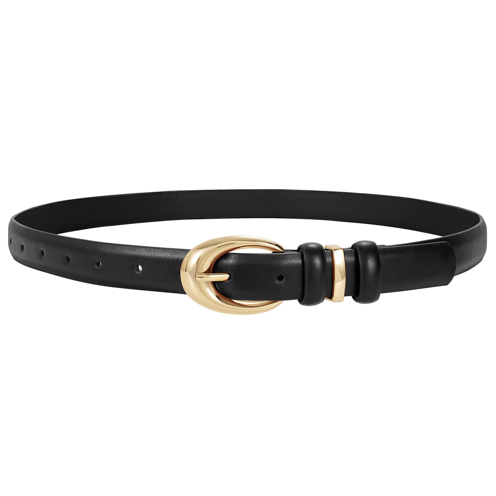 Women Leather Belt for Jeans Pants Fashion Ladies Skinny Faux Leather Dress belt with Gold Buckle