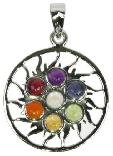 Chakra Blazing Sun Pendant, 18" chain, Sterling Silver, Zilver Designs SP1869