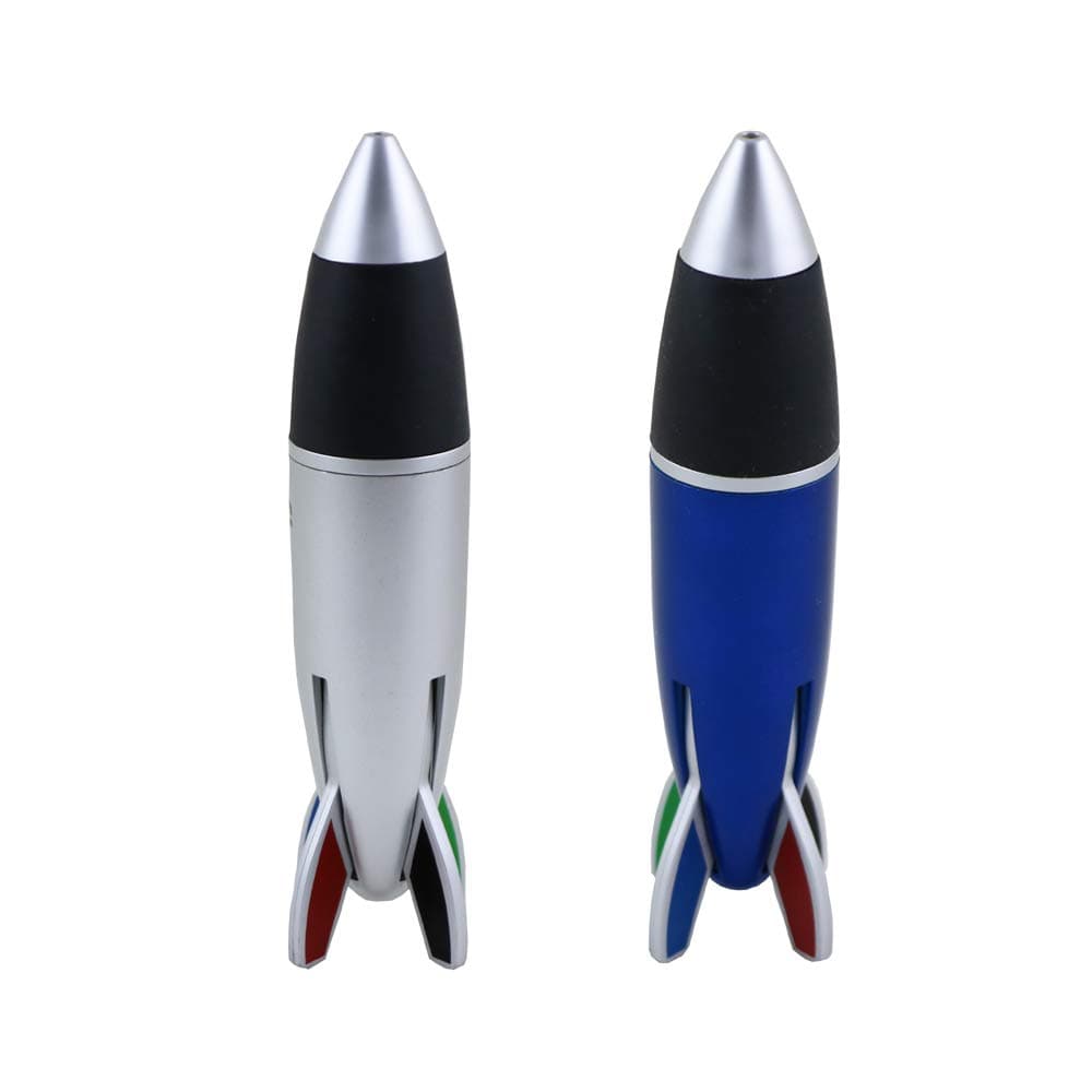 2-Pack Rocket Pens, 4-Color Ballpoint Pen, Fat Pens, Jumbo Pens with Rubber Grip (Silver & Blue)