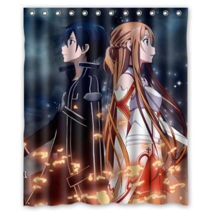 Japanese Anime Sword Art Online Asuna Kirito Custom Polyester Fabric Shower Curtain 60x72 Inch Bath Curtains