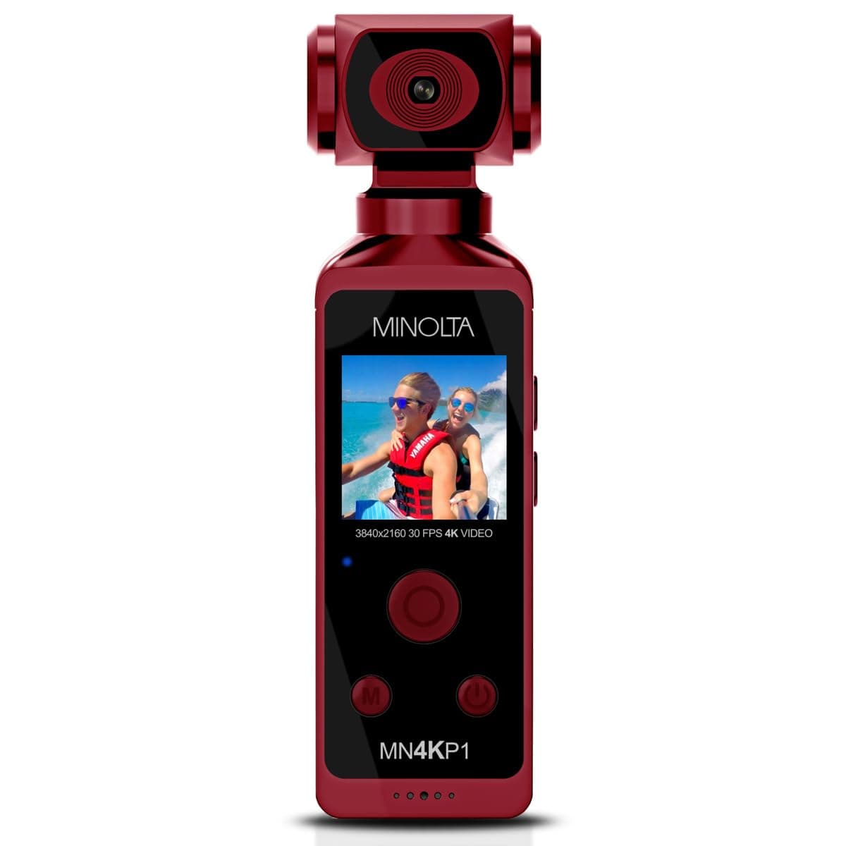 Minolta 4K Ultra HD Pocket Camcorder – WiFi Enabled Action Camera with 16MP Photos, 170° Wide Angle Lens, 270° Rotating Head, Slow Motion, 1.3-inch Display - 16GB Card & Waterproof Case (Red)