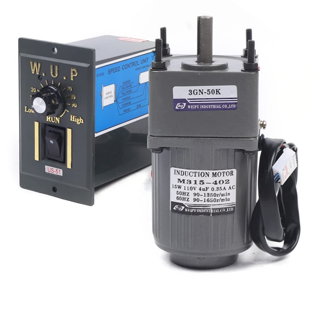 Variable Speed Geared Motor, 110V AC Gear Reduction Motor Adjustable Single-Phase High Torque Electric Gear Motor with Speed Controller 0-27RPM 15W 50K(Reduction Ratio 1:50)
