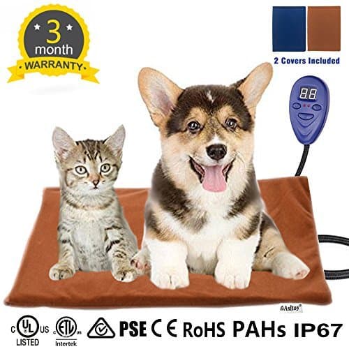 Asltoy Pet Heating Pad,Dog Cat Electric Warming Mat Heat Pad Pet Mat Warming Pad Waterproof Adjustable Chew Resistant Cord Warming Bed with 2 Replace Soft Removable 15.7"x11.8" (40×30cm)