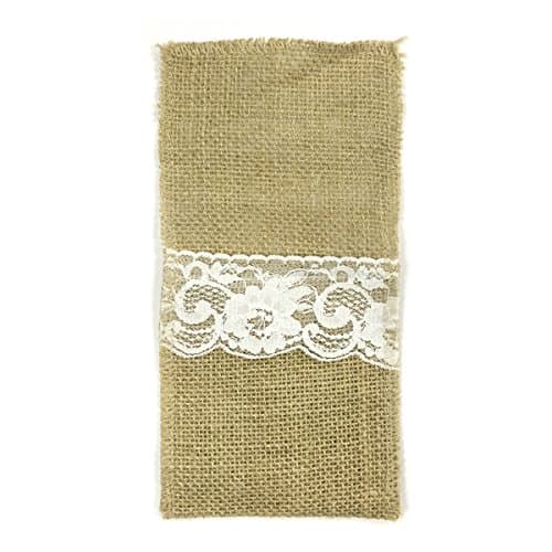 Wrapables Burlap With Lace Cutlery Holder For Rustic Weddings (Set Of 10)