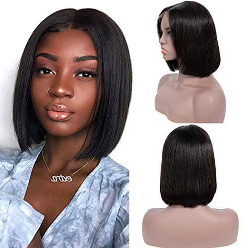 Bestsojoy Hair 10A Short Bob Wigs Brazilian Remy Hair Straight 13x4 Lace Front Human Hair Bob Wigs for Women 150% Density Pre Plucked with Baby Hair Natural Color (8" Bob, Natural Color)
