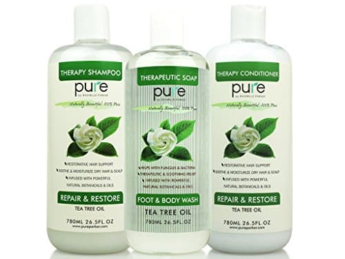 PURE Tea Tree Oil Shampoo & Conditioner Set, 26.5 oz. each - Tea Tree Shampoo + Tea Tree Conditioner for Deep Cleansing Itchy Scalp & Dry Hair (PURE Tea Tree Oil Trio Body Wash Set, 26.5)