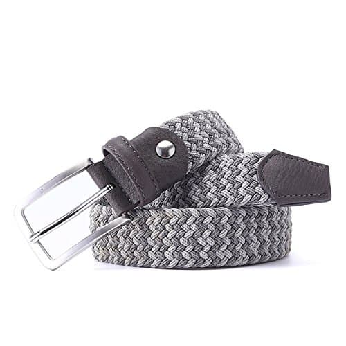 Meetloveyou Men Woven Braided Woven Elastic Stretch Belt With Covered Buckle1-3/8 Wide GreyDarkGrey 155cm