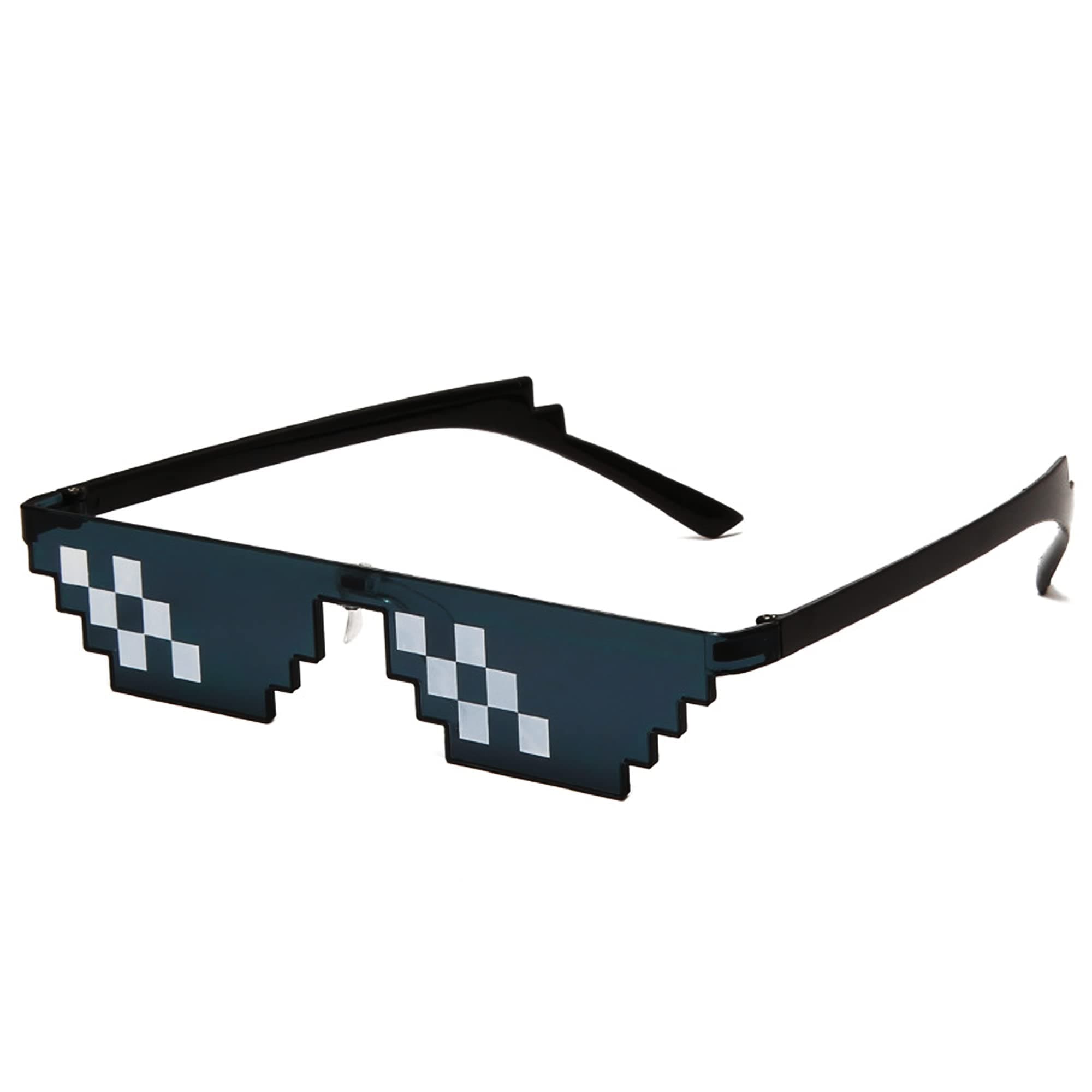 IRYNA 1Pcs Cool Glasses Black Thug Life Sunglasses, Swag Unisex Funny 8-Bit Pixel Mosaic UV Protect Gamer Party Sunglasses for Adult Kids