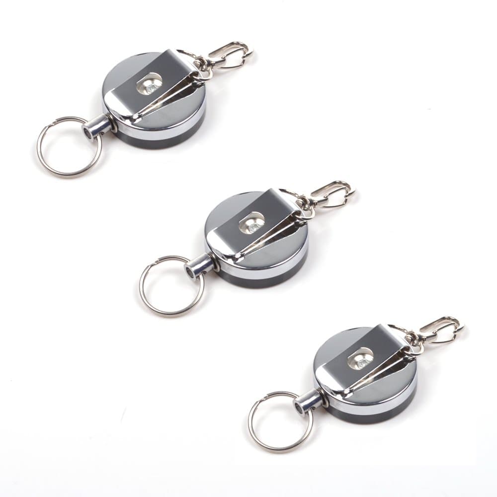 KLOUD City 3 PCS Heavy Duty Retractable Badge Holder Reels Key-ID-Badge-Belt Clip & Chain With Back Splint