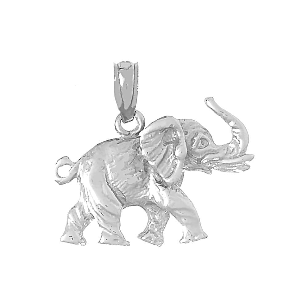 14k White Gold Animal Charm Pendant, 3-D Elephant Profile with Tusk