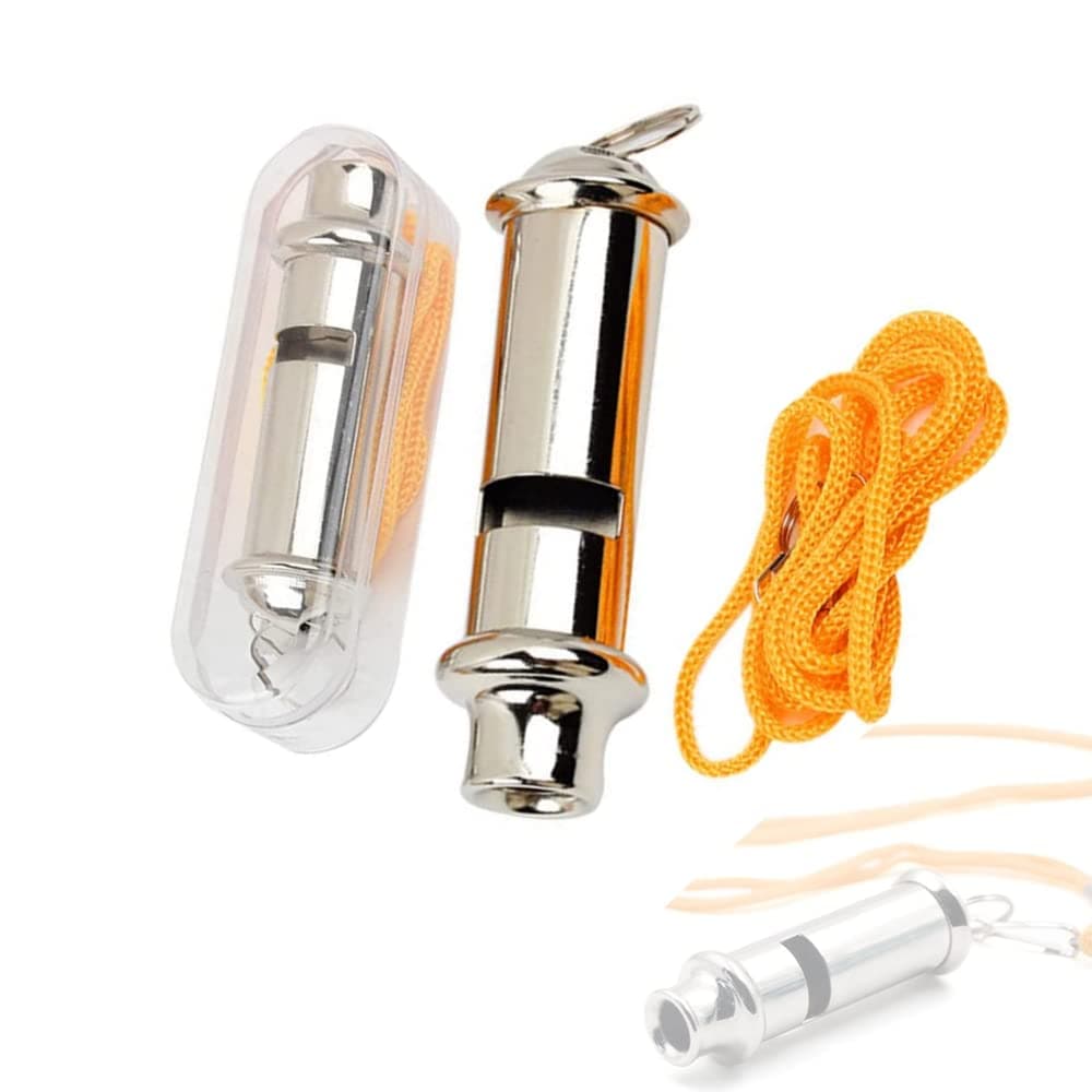 Whistle, 2 Pcs Metal Police Whistle with Lanyard Security Bobby Style Super Loud Emergency for Hike Climb Camp Outdoor, Silver