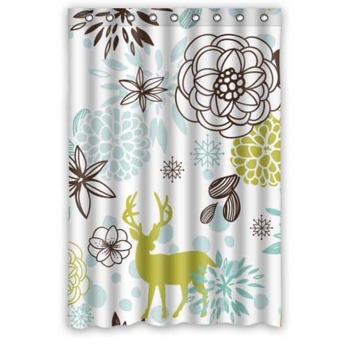 New Design Christmas Decoration/ Christmas Shower Curtain- Reindeer and Beautiful Flower Patterns Fashion Personalize Shower Curtain Waterproof Polyester 48(w)x72(h) Rings Included
