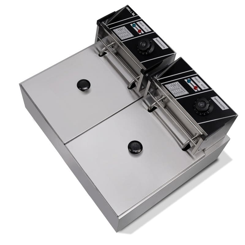 iBELL DF620P Deep Fryer Electric 12 Litre Stainless Steel 2500W, Double Tank/Basket, Variable Temperature Control, Silver