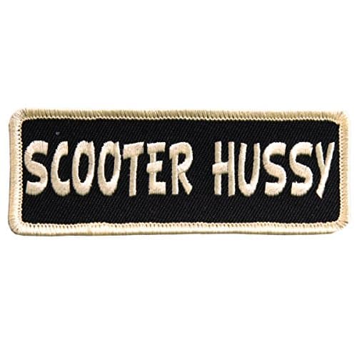 SCOOTER HUSSY, High Thread Embroidered Iron-On / Saw-On Rayon PATCH - 4" x 2"