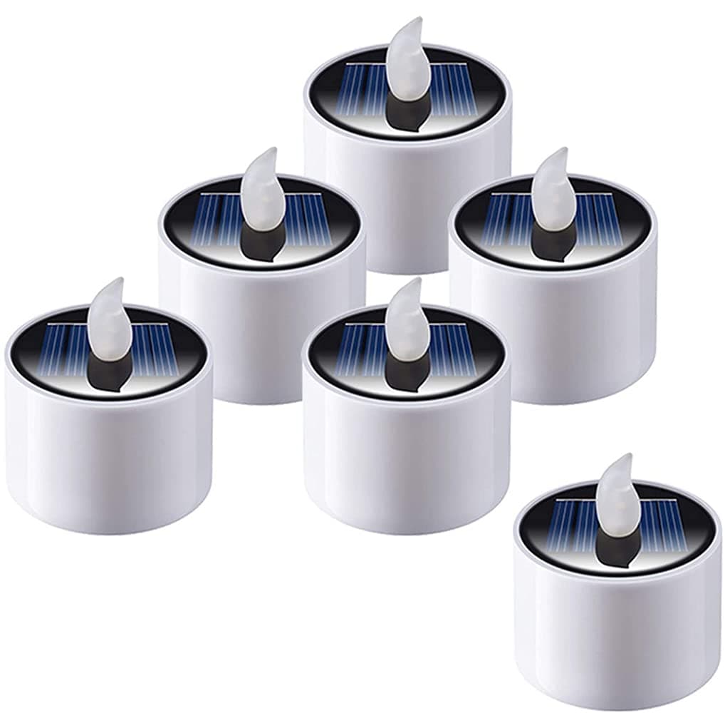 ELECDON Solar Power IP65 Waterproof Rechargeable LED Candle Light for Garden Camping Party Home Decorations (Yellow Flashing, 2.3in x 2in)-6 Pieces