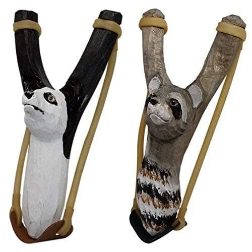 Hand-Carved Wooden Animal Slingshot Set | 2 Pack (Panda & Raccoon)